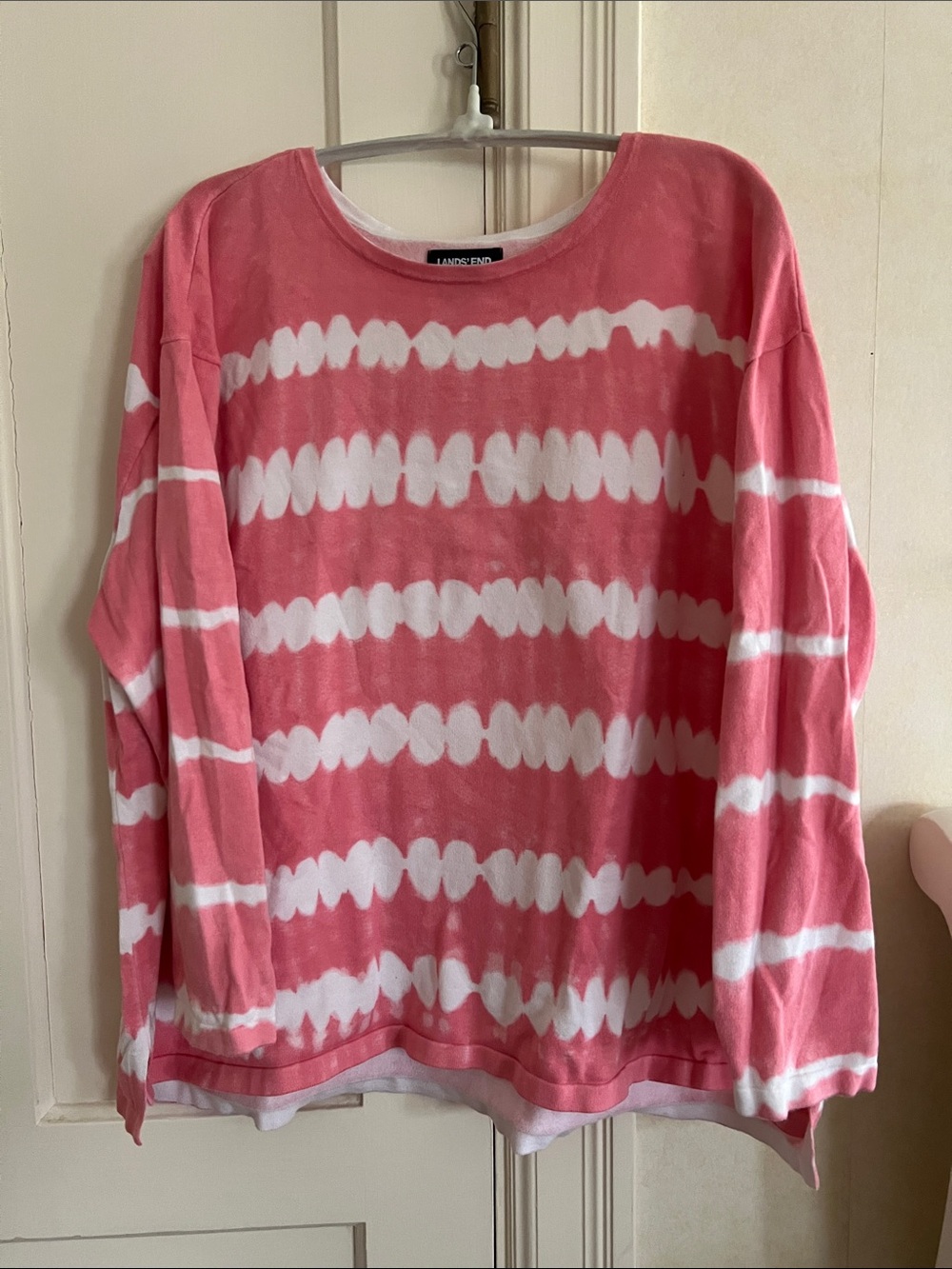 Lands' End Coral Pink & White Tie-Dye Long Sleeve Top